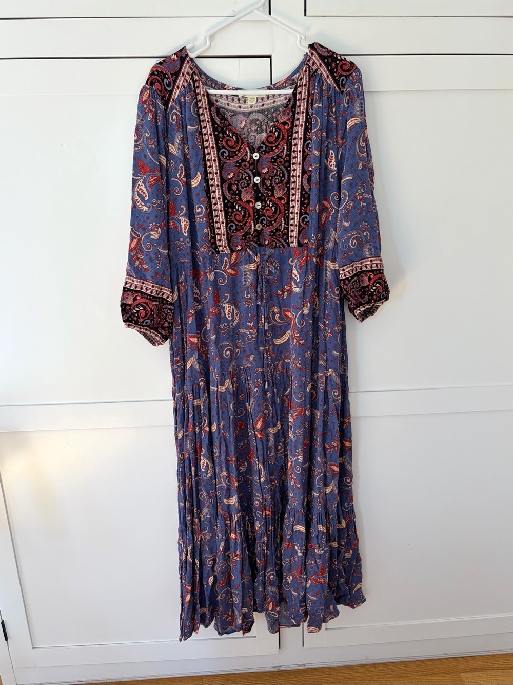 Aveology Blue Red Puff Sleeve Maxi Dress Size 18/20